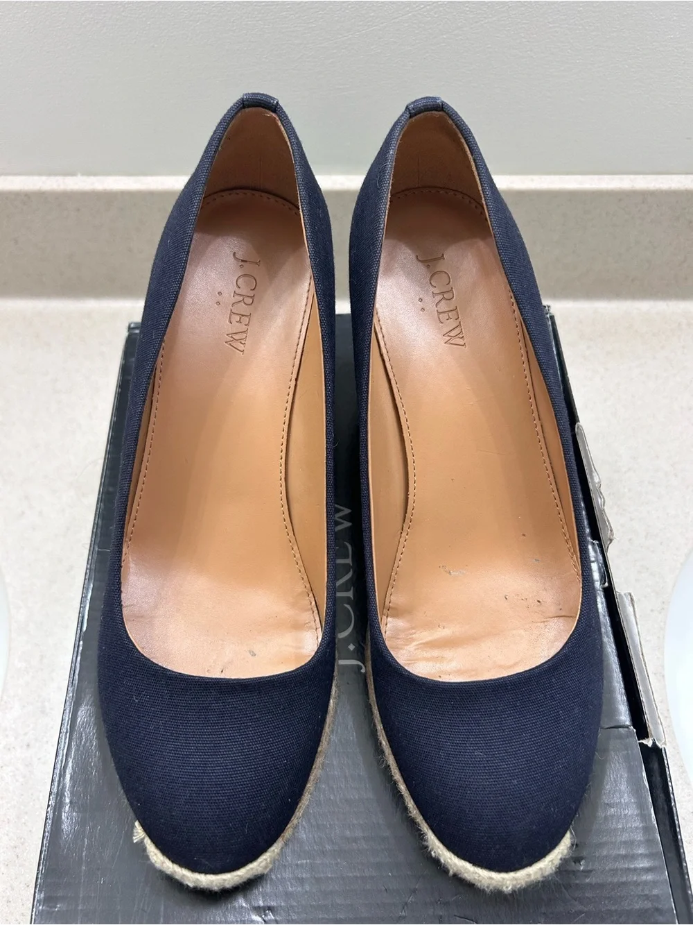J. Crew Factory Navy Canvas Espadrille Wedge Pumps, Size 7